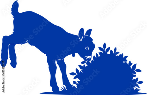 playful cobalt kid goat silhouette springtimes vibrant energy, joyful innocence, and natural curiosity, isolated on transparent background