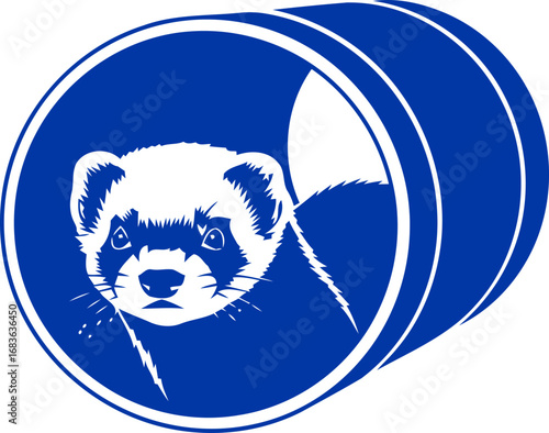 playful ferret silhouette cobalt blue barrel hideaway, curious gaze, mischievous spirit, isolated on transparent background