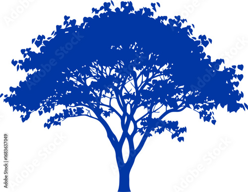 serene blue tree silhouette whispering winds of tranquility and resilience, isolated on transparent background