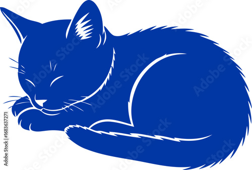 serene cobalt kitten silhouette peaceful slumber, sweet dreams, adorable pet, isolated on transparent background
