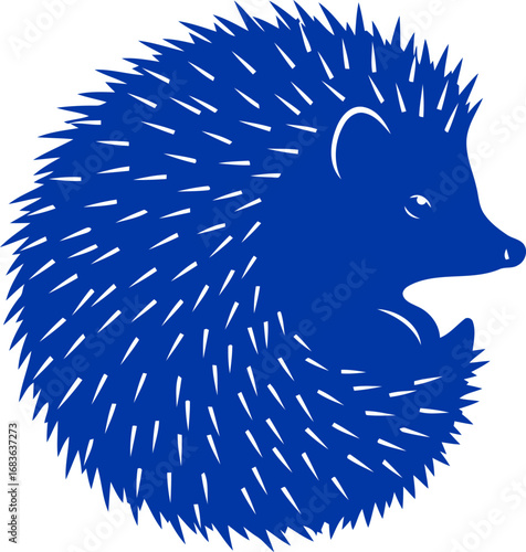 serene cobalt hedgehog silhouette peaceful prickles, natures quiet strength, emblem of gentle resilience, isolated on transparent background