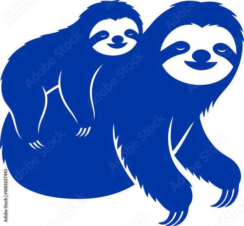 tender sloth duo silhouette a symbol of gentle parenting, unwavering bond, and tranquil slow living, isolated on transparent background