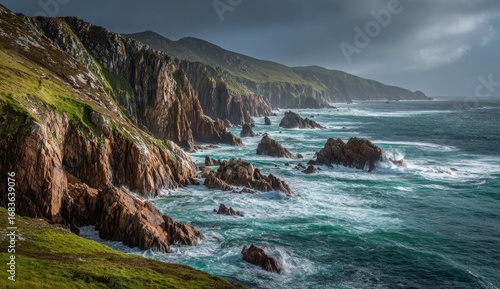 Dramatic coastal cliffs meet a churning sea