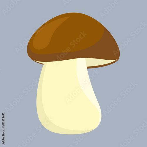 Mushroom with a brown cap and beige stem. Flat simple vector illustration. Children's design.
