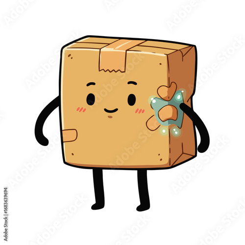 This charming, anthropomorphic cardboard box character embodies sustainable e-commerce, efficient order fulfillment, and a delightful, eco-conscious unboxing experience.