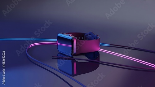 Modern Smartwatch with Neon Lights Displaying Futuristic Technology Concept for Digital Lifestyle and Wearable Electronics