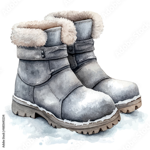 Winter Boots, watercolor clipart vector, isolated on a white background.