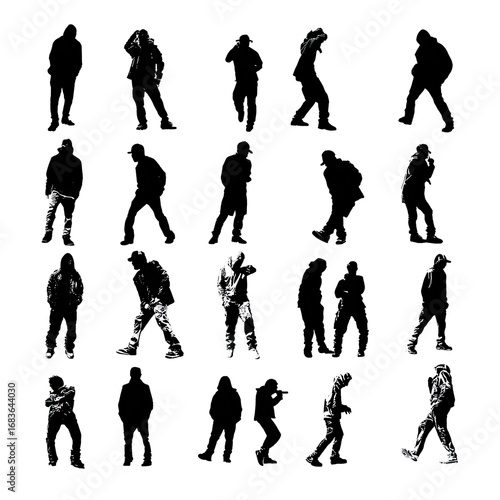 Abstract silhouettes of people walking in a group