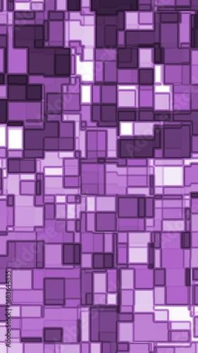 Description :
A purple mosaic pattern made up of varied square tiles. The design features a mix of light and dark purple shades with white accents, creating a visually appealing abstract art piece