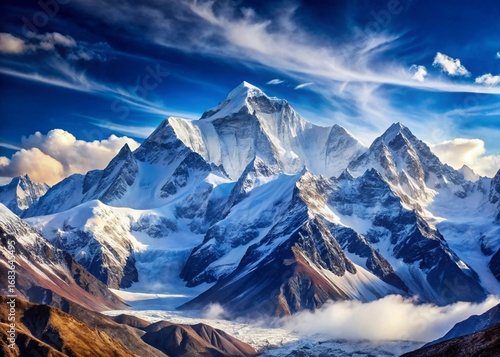 Majestic snow-capped mountains under a clear sky