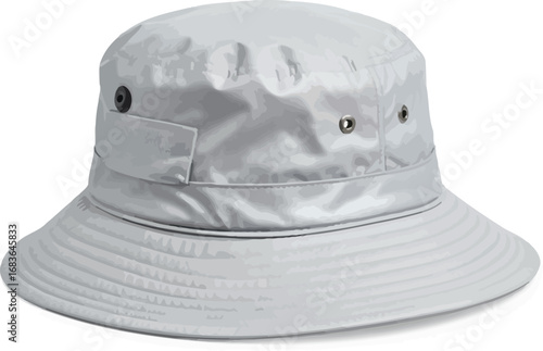 Stylish silver bucket hat isolated on white background for sun protection fashion