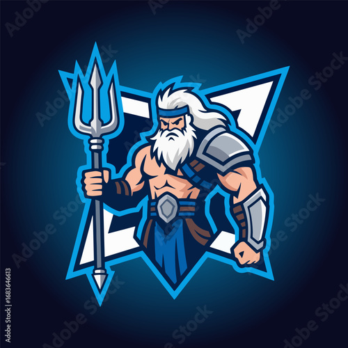  a warrior holding a large trident esport logo