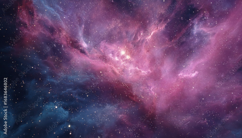 Naklejka premium Vibrant Nebula with Pink Purple and Blue Hues