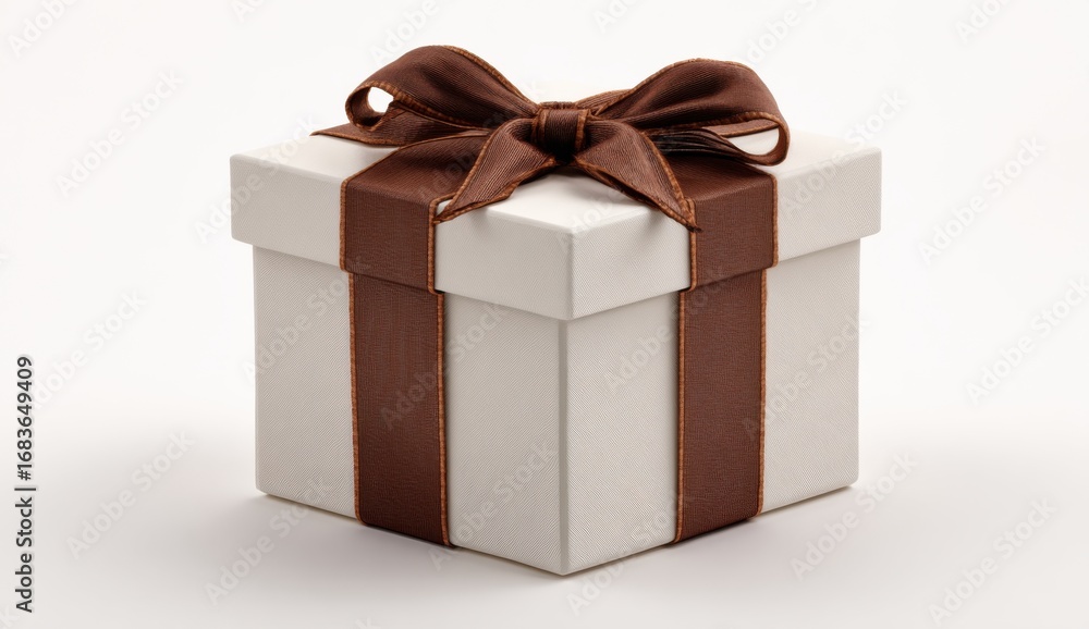 Obraz premium White Textured Gift Box with Brown Ribbon Bow