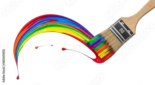 Colorful Paint Brush Stroke with Rainbow Colors on White Background
