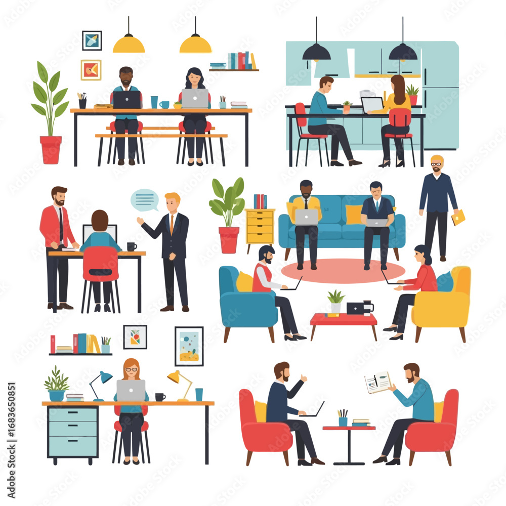 Diverse team collaborating and working productively in a modern office setting, showcasing teamwork and business growth Diverse team collaborating and working productively in a modern office setting, showcasing teamwork and business growth