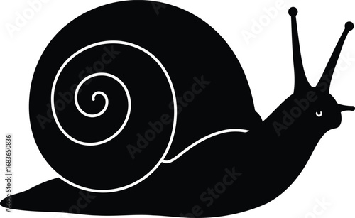 Silhouette of a snail with swirling shell against a white backdrop vector