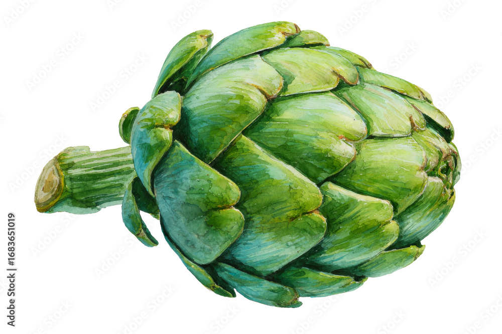 Obraz premium Watercolor of a fresh green artichoke isolated on transparent background