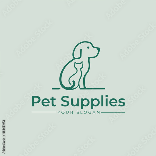 Minimal Pet Supplies Logo with Dog and Cat Line Art