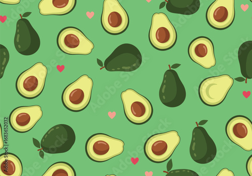 Vibrant avocados refreshing pattern with heart accents for healthy eating promotion