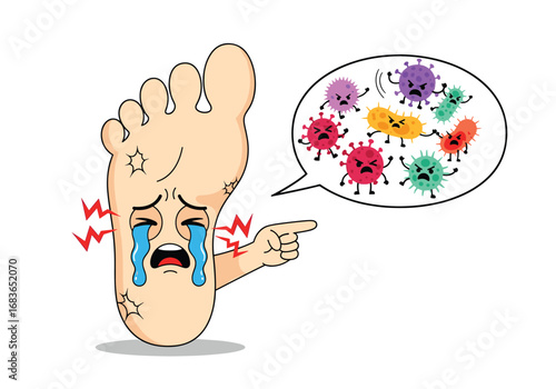 Uncomfortable foot pain caused by tiny germs hurting your sole showing distress