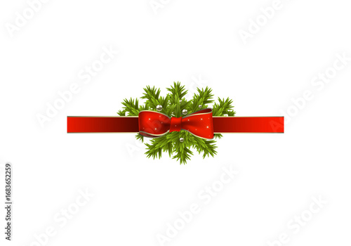 Christmas red bow pine ribbon green red png on transparent background
