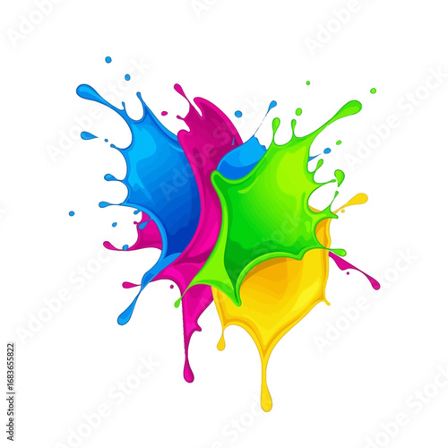 Colorful paint splashes with vibrant hues of blue, pink, green, and yellow.
