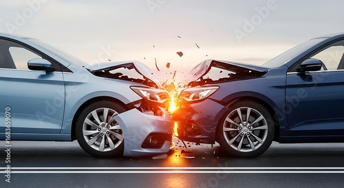 Car crash accident between two vehicles causing damage