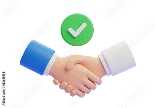 3d handshake with a check mark isolated on transparent background