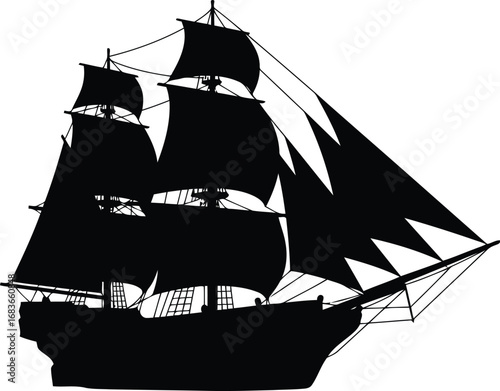 Antique tall ship sailing on open sea nautical exploration vector