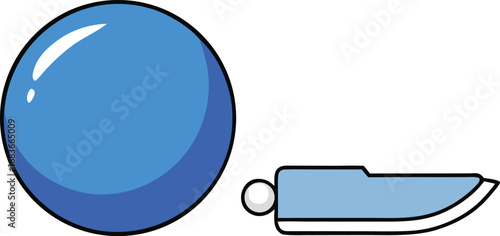 Blue crystal ball and white metal pocket knife vector illustration for adobe stock transparent background