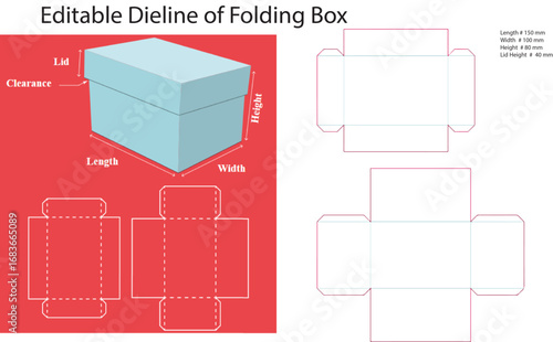 Light blue box with folding lines and dimensions dieline