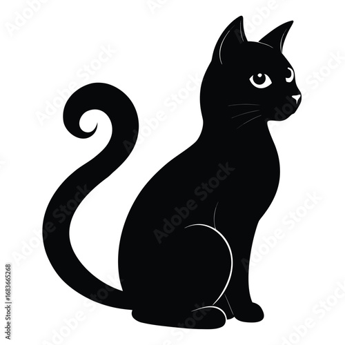Wallpaper Mural Stylized illustration of a sleek black cat sitting gracefully with a curled tail, looking to the right on a white background. Torontodigital.ca