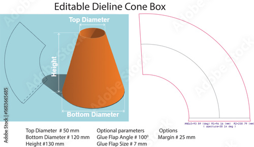 Orange cone diagram with measurements and template