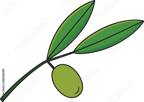 Green olive branch with single fruit vector illustration scalable eps format transparent background