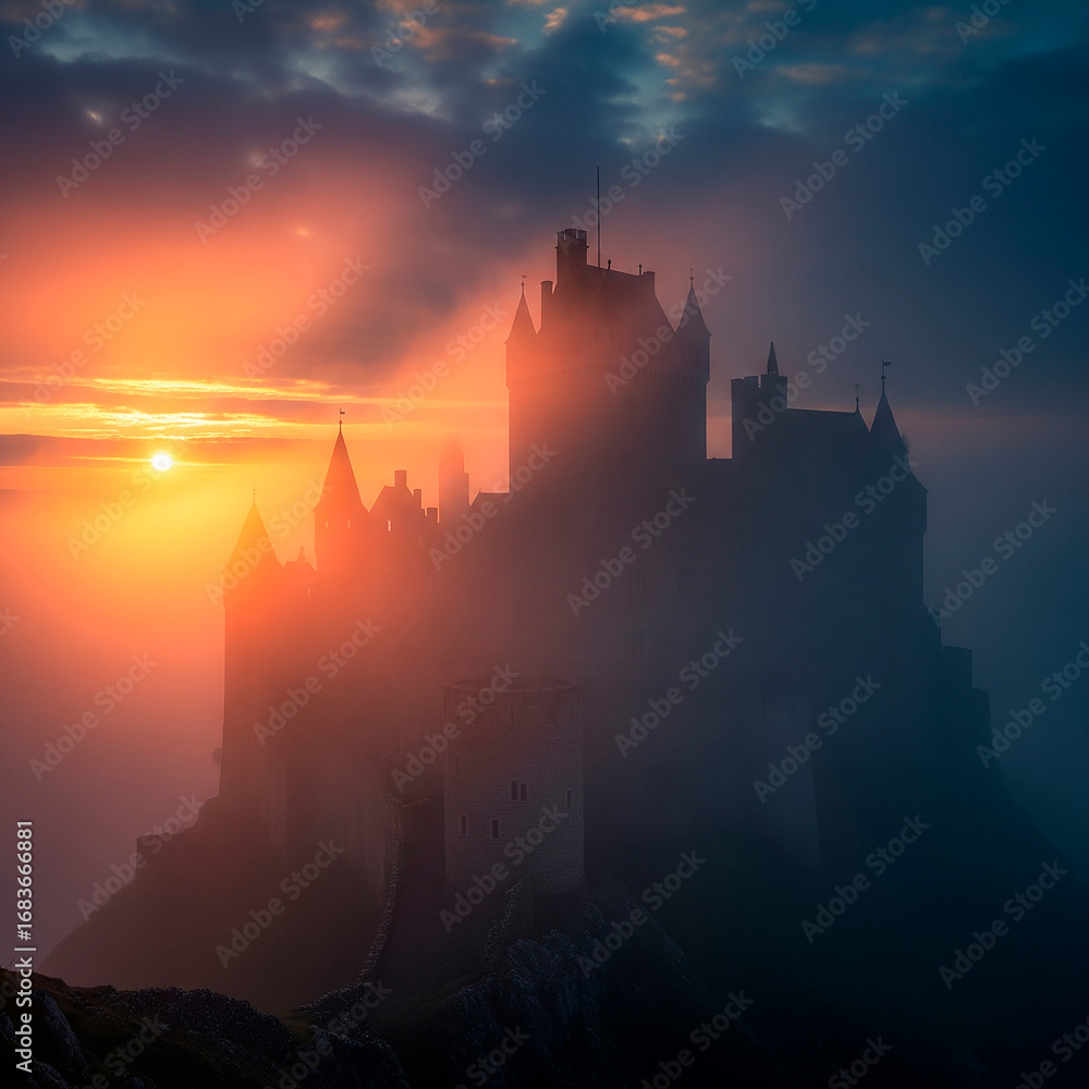 Fototapeta premium Fortress in the Fiery Mist