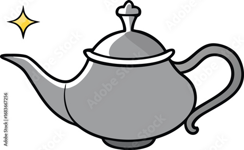 Shiny silver teapot vector illustration for beverage and kitchen design elements transparent background