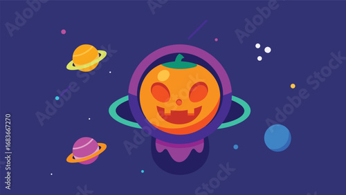 Glowing pumpkin astronaut on white background isolated on white background