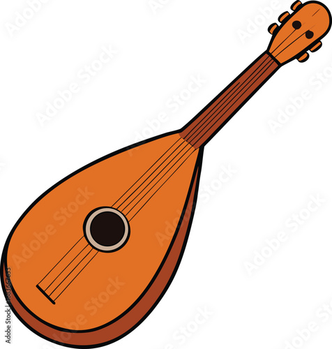 Stylized wooden mandolin illustration musical instrument vector graphic transparent background