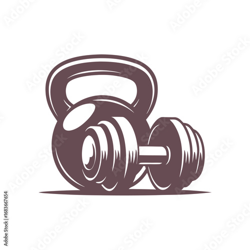 Kettlebell Dumbbell Vector Logo  Fitness Gym Training Icon.