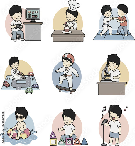 Illustrations of Children's Hobbies