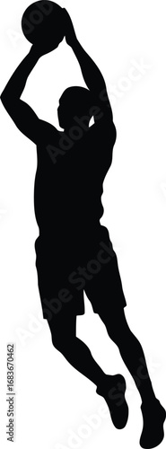 Basketball player silhouette slam dunking athletic action sports vector