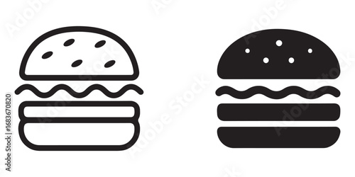 Black and White Burger Icon Vector Illustration Concept