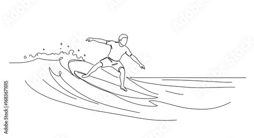 Surfer on a wave minimalist line art illustration
