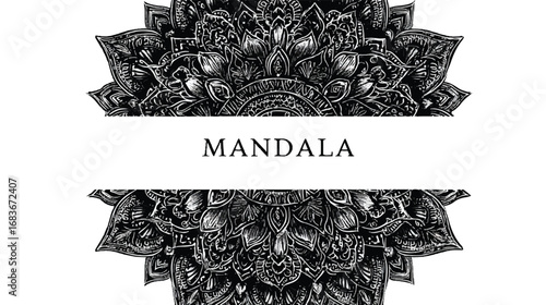 Black and white mandala design with intricate patterns for coloring books and relaxation meditation practices calm art therapeutic