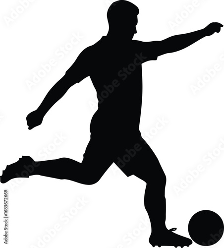 Soccer player silhouette kicking ball dynamic action sport celebration vector