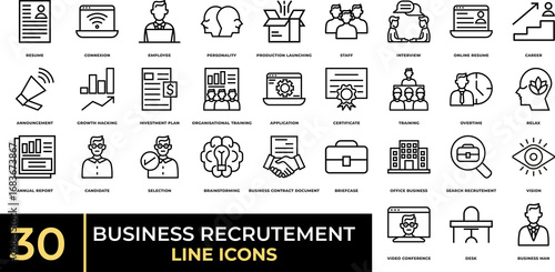 
Business Recruitment Line Icons Set – Hiring, HR, and Teamwork