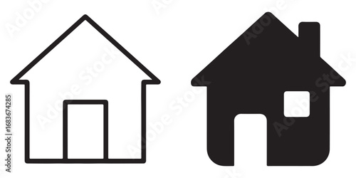 Simple House Icons Outline and Filled Versions