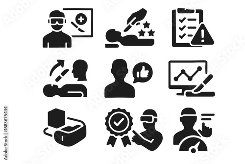 Training performance surgery guide virtual meter simulation headset certification icon vector progress