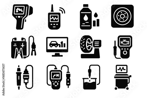 Wheel ai oil emission icon battery vector sensor mechanics fluid level engine